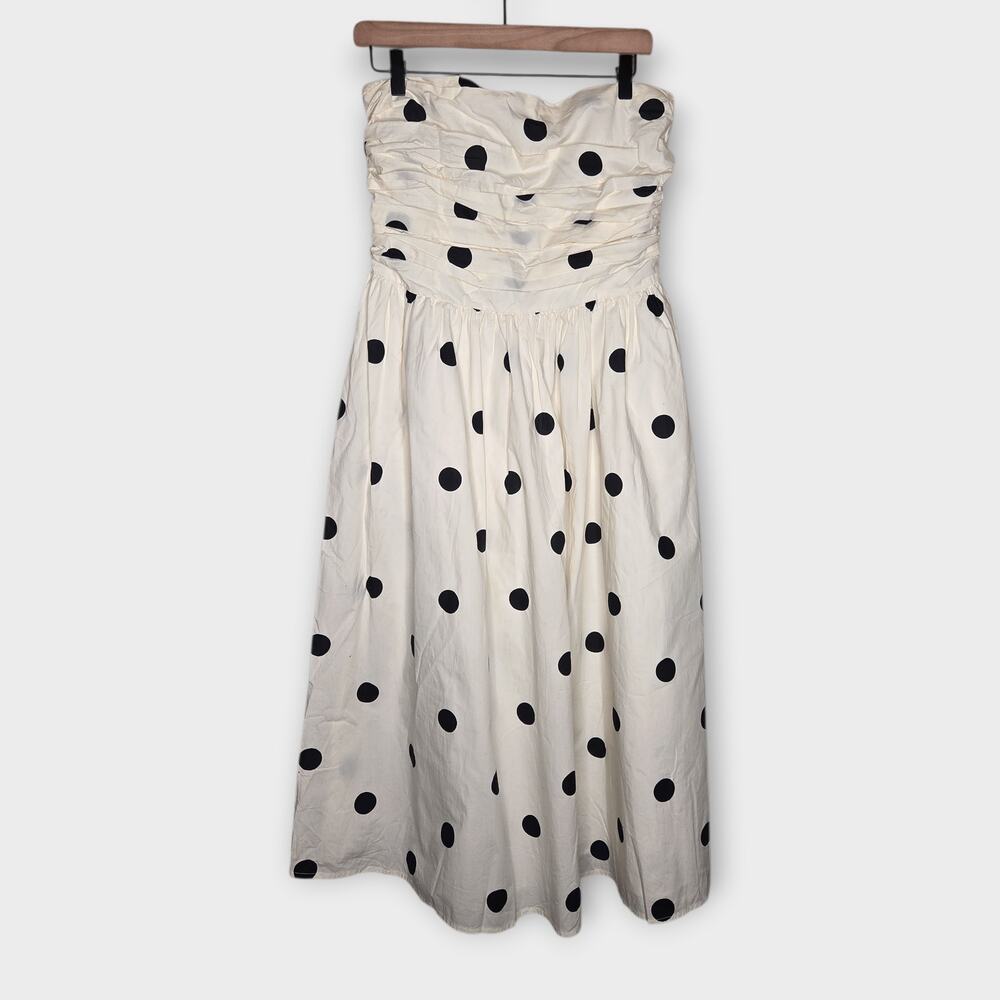 Strapless White Polka Dot Midi Dress - Picture 2 of 8